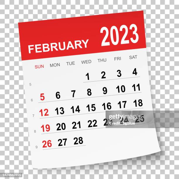 bildbanksillustrationer, clip art samt tecknat material och ikoner med february 2023 calendar - february