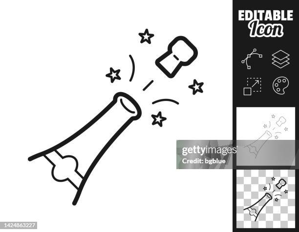 illustrations, cliparts, dessins animés et icônes de explosion de champagne. icône pour le design. facilement modifiable - bouchon en liège