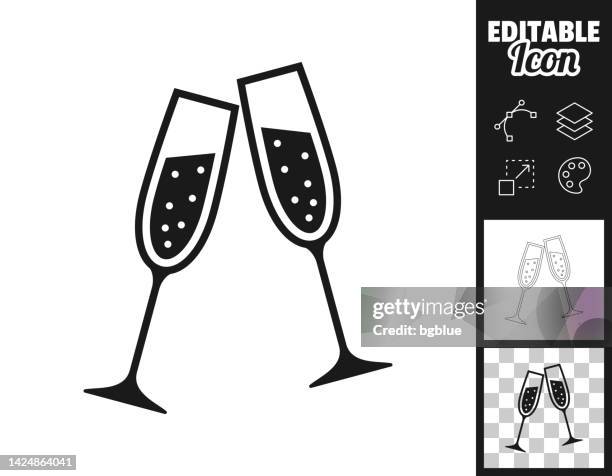 two glasses of champagne. icon for design. easily editable - champagne glass icon stock illustrations