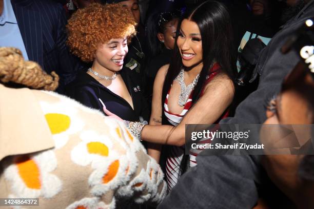 Ice Spice and Cardi B attend Cardi B Hosts Fashion Night Out on September 17, 2022 in New York City.