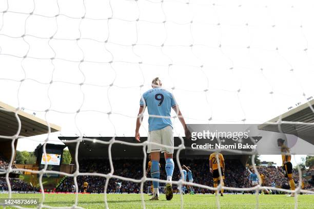 Erling Haaland of Manchester looks on during the Premier League match between Wolverhampton Wanderers and Manchester City at Molineux on September...