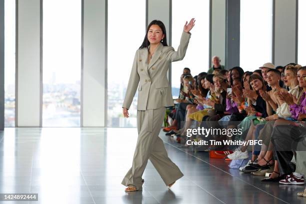 Designer Rejina Pyo walks the runway during the Rejina Pyo show during London Fashion Week September 2022 on September 18, 2022 in London, England.