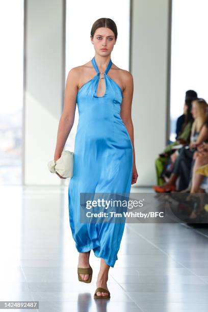 Model walks the runway during the Rejina Pyo show during London Fashion Week September 2022 on September 18, 2022 in London, England.