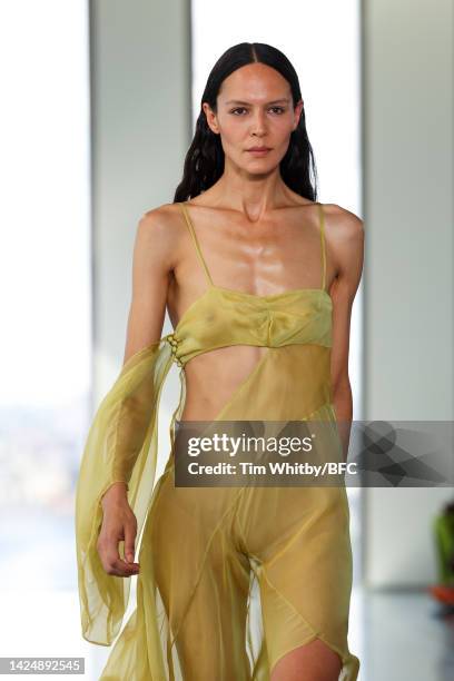 Model walks the runway during the Rejina Pyo show during London Fashion Week September 2022 on September 18, 2022 in London, England.