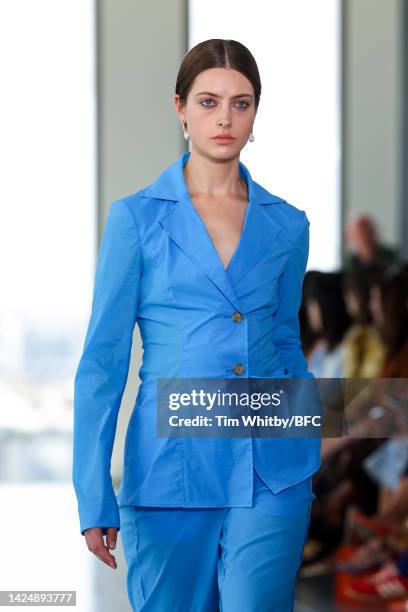 Model walks the runway during the Rejina Pyo show during London Fashion Week September 2022 on September 18, 2022 in London, England.