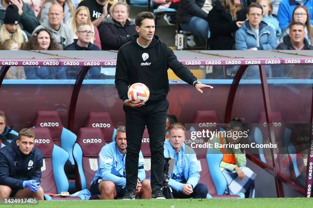 Gareth Taylor, Manager of Manchester City reacts during the FA Women's Super League match between Aston Villa and Manchester City at Villa Park on...