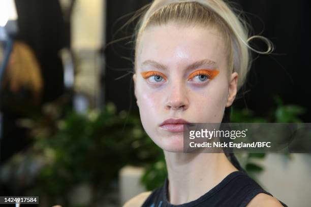 Model backstage ahead of the Halpern show during London Fashion Week September 2022 on September 18, 2022 in London, England.