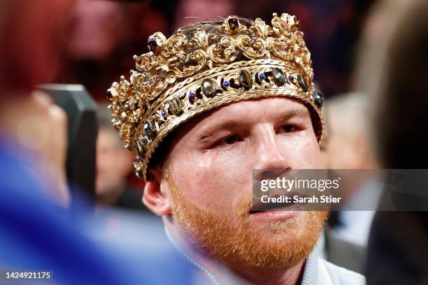 Canelo Alvarez is interviewed after defeating Gennadiy Golovkin to retain his Super Middleweight Title at T-Mobile Arena on September 17, 2022 in Las...