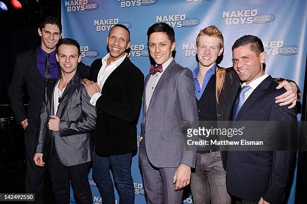 Christopher Trepinski, Ryan Obermeier, Jon-Paul Mateo, Seph Stenak, Ricky Schroeder and David San Angelo attend a party following the Off-Broadway...