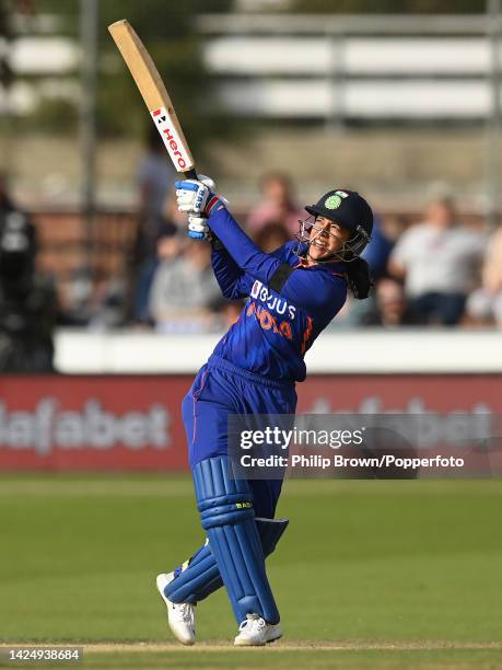 Smriti Mandhana of India hits out during the Royal London One Day International between England Women and India Women at The 1st Central County...