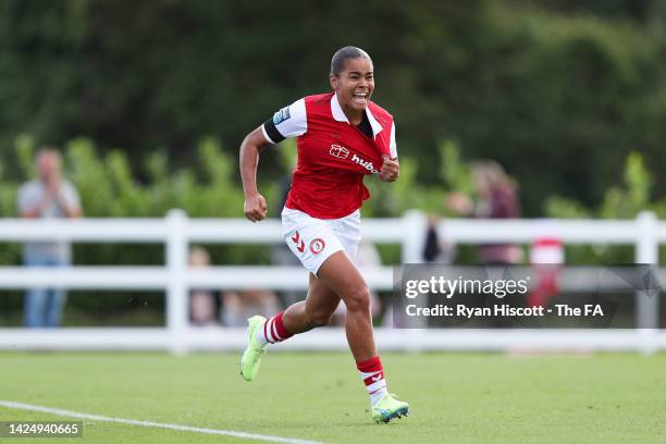 Shania Hayles of Bristol City celebrates after scoring their team's first goal the Barclays FA Women's Championship match between Bristol City Women...