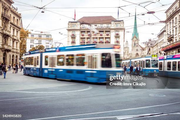 zurich, tram central - tram zürich stock pictures, royalty-free photos & images