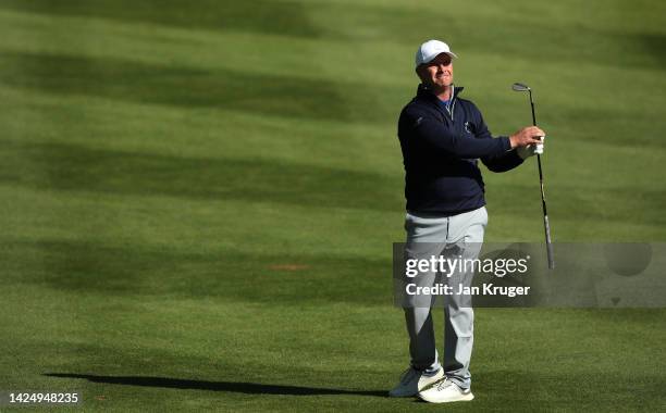 Greig Hutcheon of the Great Britain & Ireland PGA Cup Team in action on Day Three of the 2022 PGA Cup at Foxhills Golf Course on September 18, 2022...