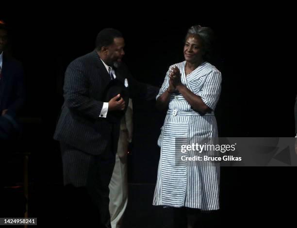 Wendell Pierce and Sharon D. Clarke during the first performance curtain call for the new revival of Arthur Miller's "Death of a Salesman" on...