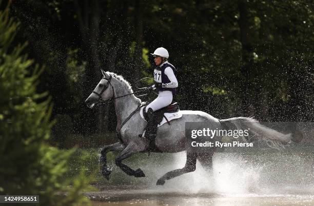 Georgie Campbell riding Darcy De La Rose competes in the Cross Country 8/9YO event during day three of the Blenheim Palace International Horse Trials...