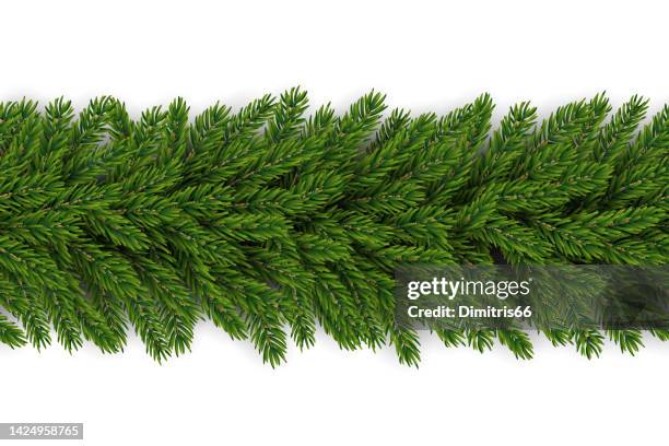 ilustraciones, imágenes clip art, dibujos animados e iconos de stock de decoración de guirnalda de navidad vectorial sin costuras - fir tree