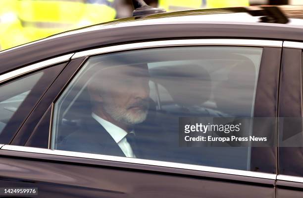 King Felipe VI and Queen Letizia on their arrival at the Queen Elizabeth II's Funeral Chapel, at the Palace of Westminster, on September 18 in London...