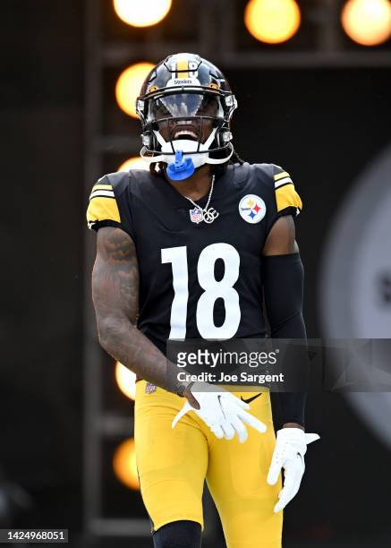 Diontae Johnson of the Pittsburgh Steelers is introduced before a game against the New England Patriots at Acrisure Stadium on September 18, 2022 in...