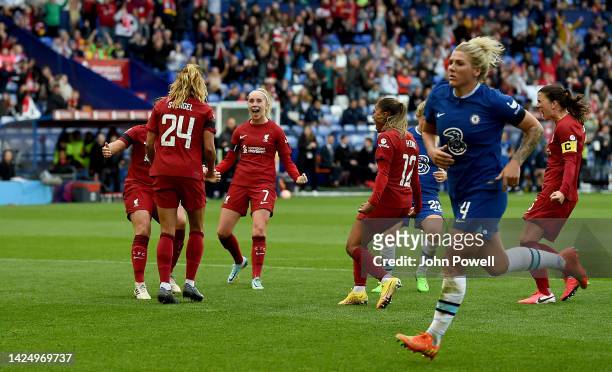 Katie Stengel of Liverpool Women celebrating after scoring a penalty for Liverpool making the score 1-1 during the FA Women's Super League match...