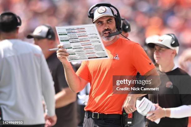 Head coach Kevin Stefanski of the Cleveland Browns looks on during the first quarter of the game against the New York Jets at FirstEnergy Stadium on...