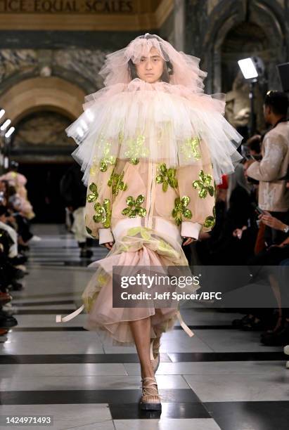 Model walks the runway during the Simone Rocha show during London Fashion Week September 2022 on September 18, 2022 in London, England.