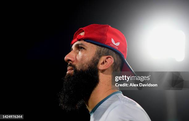 Moeen Ali of England looks on during a Net Session at The National Stadium on September 18, 2022 in Karachi, Pakistan.