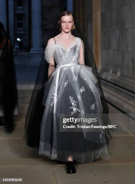 Model walks the runway at the Erdem show during London Fashion Week September 2022 on September 18, 2022 in London, England.