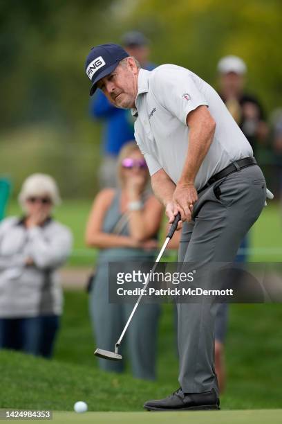 Jeff Maggert of the United States putts on the second green during the final round of the Sanford International at Minnehaha Country Club on...