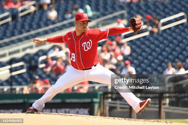 Anibal Sanchez of the Washington Nationals pitches in the second inning against the Miami Marlins at Nationals Parks on September 18, 2022 in...