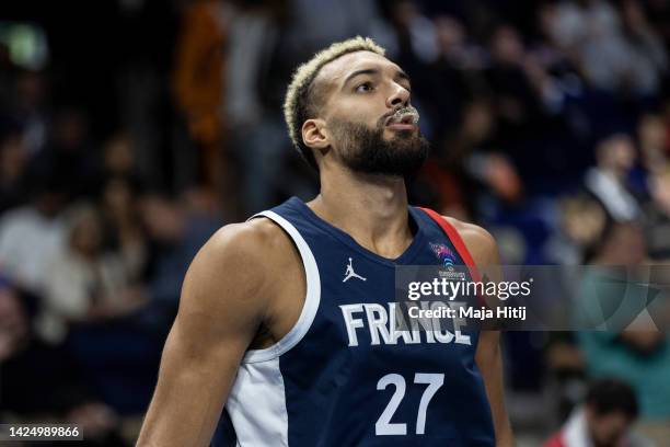 Rudy Gobert of France reacts during the FIBA EuroBasket 2022 final match between Spain v France at EuroBasket Arena Berlin on September 18, 2022 in...