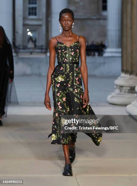 Model walks the runway at the Erdem show during London Fashion Week September 2022 on September 18, 2022 in London, England.