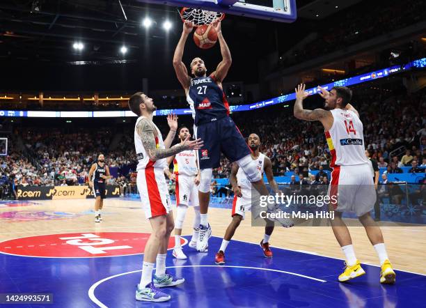 Rudy Gobert of France dunks during the FIBA EuroBasket 2022 final match between Spain v France at EuroBasket Arena Berlin on September 18, 2022 in...