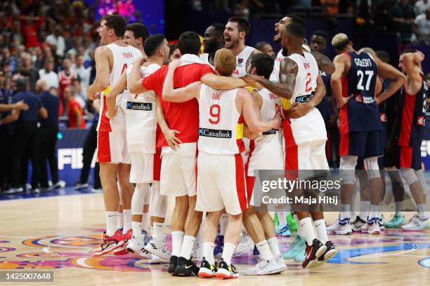 Players of Spain celebrate victory following the FIBA EuroBasket 2022 final match between Spain v France at EuroBasket Arena Berlin on September 18,...