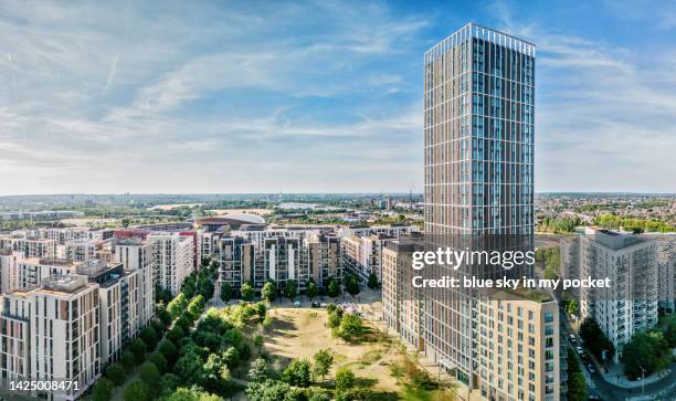 london - stratford, from a drone perspective - stratford london stock-fotos und bilder