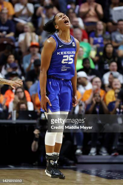 Alyssa Thomas of the Connecticut Sun celebrates scoring in the first half against the Las Vegas Aces during game four of the 2022 WNBA Finals at...
