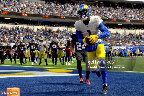 Allen Robinson II of the Los Angeles Rams scores a touchdown against the Atlanta Falcons during the first quarter at SoFi Stadium on September 18,...