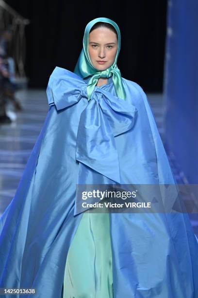 Model walks the runway during the Halpern Ready to Wear Spring/Summer 2023 fashion show as part of the London Fashion Week on September 18, 2022 in...