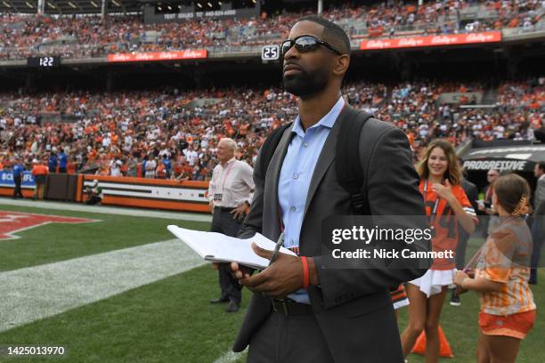 General manager Andrew Berry of the Cleveland Browns watches the game against the New York Jets from the sideline at FirstEnergy Stadium on September...