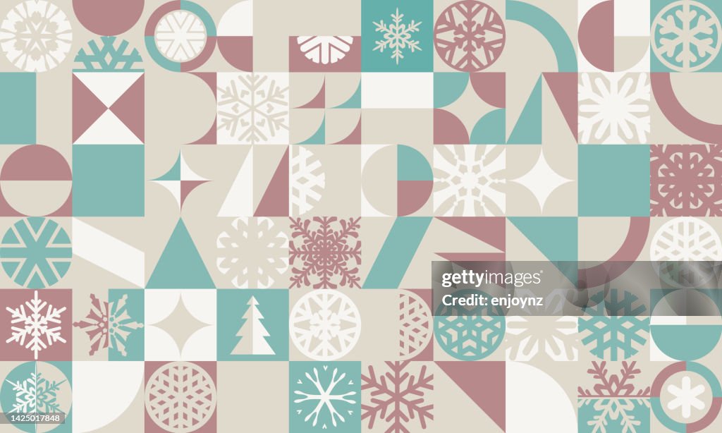 Muted abstract seamless tan green and red Bauhaus Christmas border design vector illustration