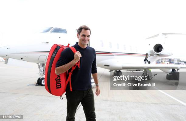 Roger Federer of Team Europe arrives ahead of the Laver Cup to be held at The O2, on September 18, 2022 in London, England.