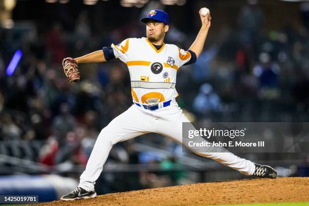 Pitcher Kenny Hernandez of the Amarillo Sod Poodles pitches during the game against the Arkansas Travelers at HODGETOWN Stadium on September 10, 2022...