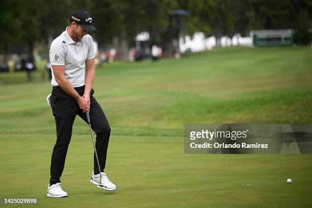 Danny Willett of England reacts to a missed putt to lose the Fortinet Championship to Max Homa of the United States at Silverado Resort and Spa North...