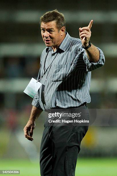 Hugh Reece-Edwards of the Sharks talks to his team during the round seven Super Rugby match between the Hurricanes and the Sharks at Yarrow Stadium...