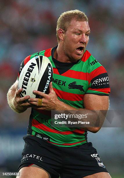 Michael Croker of the Rabbitohs in action during the round six NRL match between the South Sydney Rabbitohs and the Canterbury Bulldogs at ANZ...