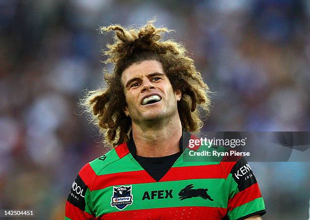 Matt King of the Rabbitohs looks on during the round six NRL match between the South Sydney Rabbitohs and the Canterbury Bulldogs at ANZ Stadium on...