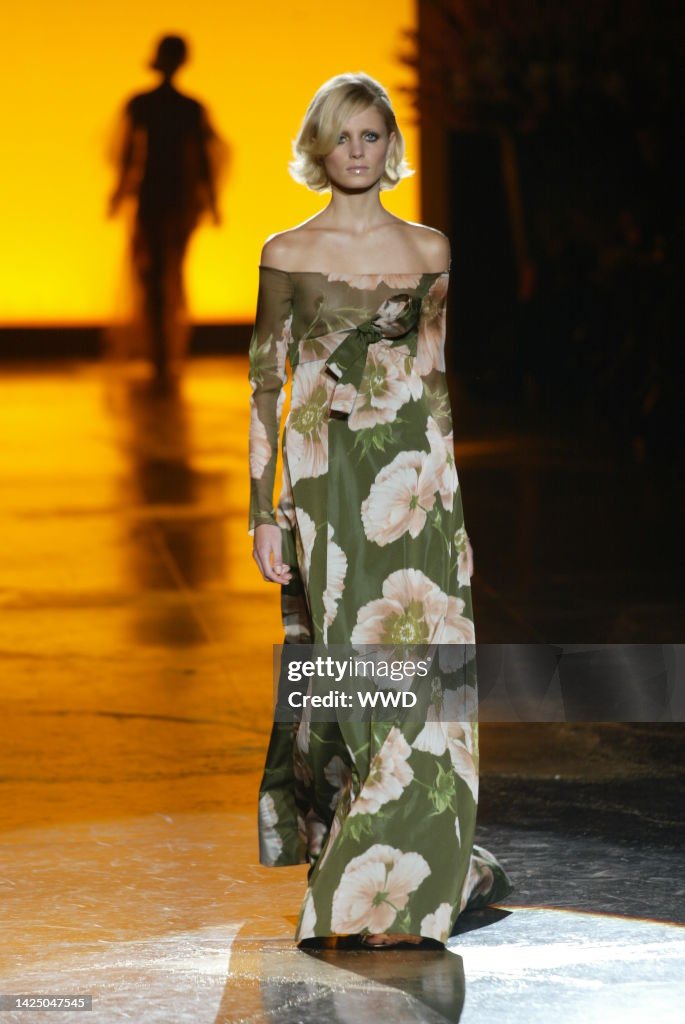 Spring 2002 A model on the runway at the Valentino Spring 2002 show in Paris. News ...