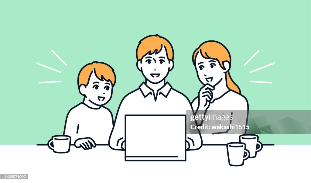 Illustration material to plan a trip while watching a PC with a family