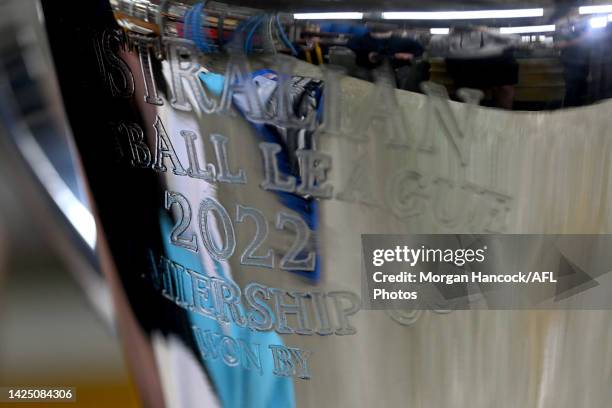 Vin Formosa completes the final touches as the 2022 AFL Premiership Cup Returns to Cash's Trophies To Get Its Final Polish Ahead of AFL Grand Final...