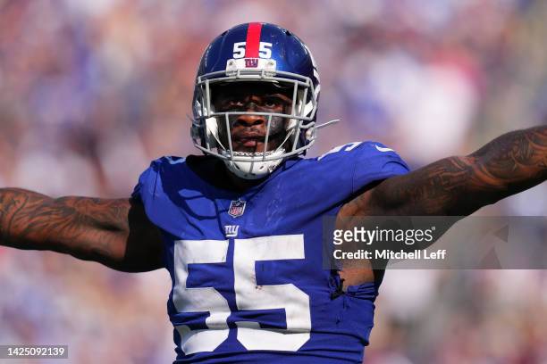 Jihad Ward of the New York Giants looks on against the Carolina Panthers at MetLife Stadium on September 18, 2022 in East Rutherford, New Jersey.