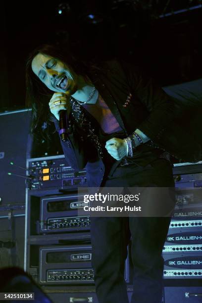 Andrea Ferro performs with 'Lacuna Coil' at the Fillmore Auditorium iin Denver, Colorado on February 28, 2012.